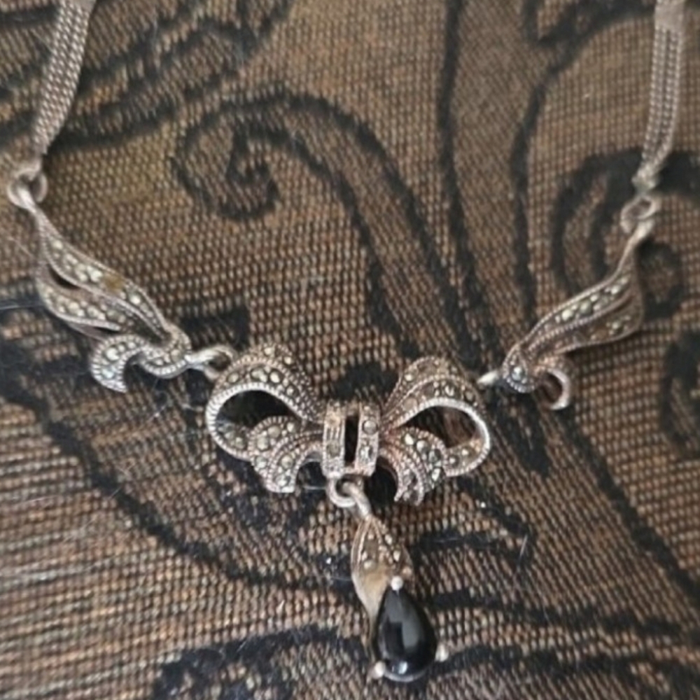 Antique art deco collar Bib Necklace solid Thick solid sterl  Or 10k Gold